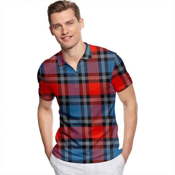 Clergy Red Ancient Tartan Classic Lapel Zip Short Sleeve Polo