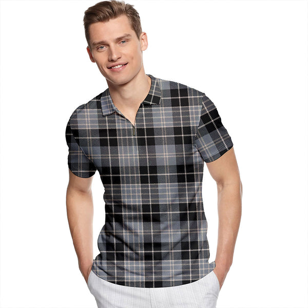 Clergy (Grey) Ancient Tartan Classic Lapel Zip Short Sleeve Polo