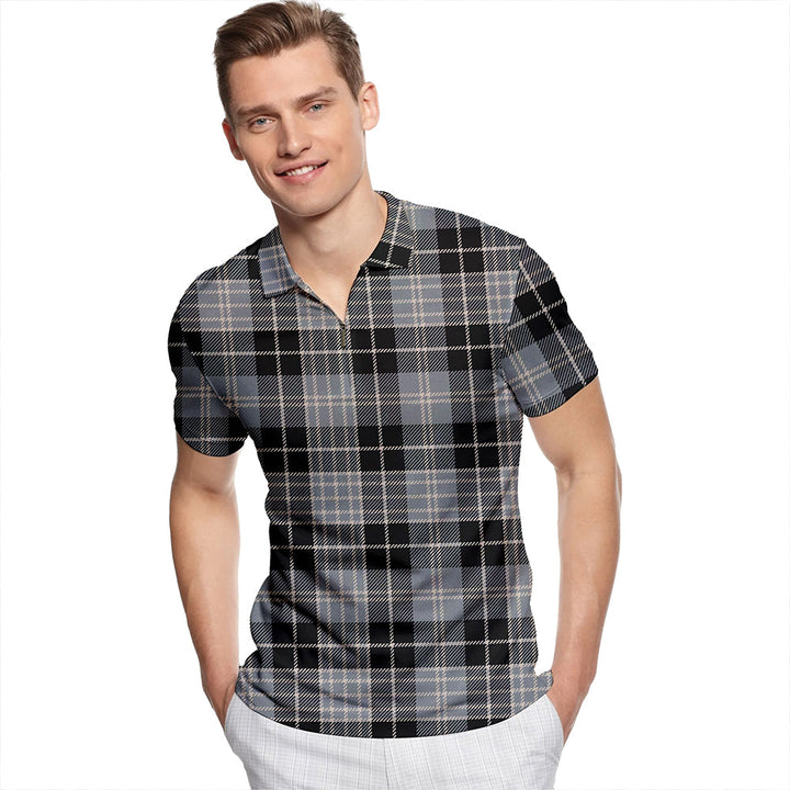 Clergy (Grey) Ancient Tartan Classic Lapel Zip Short Sleeve Polo
