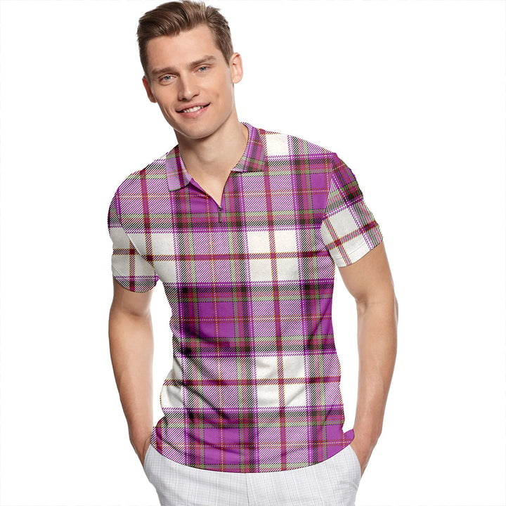 Cooper Dress Weathered Tartan Classic Lapel Zip Short Sleeve Polo