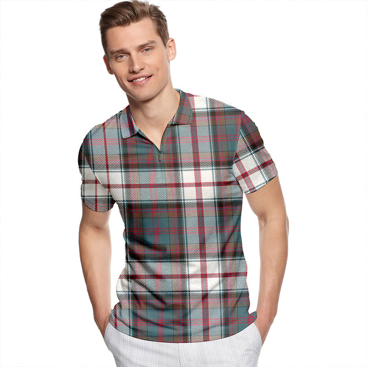 Cooper Dress #3 Weathered Tartan Classic Lapel Zip Short Sleeve Polo