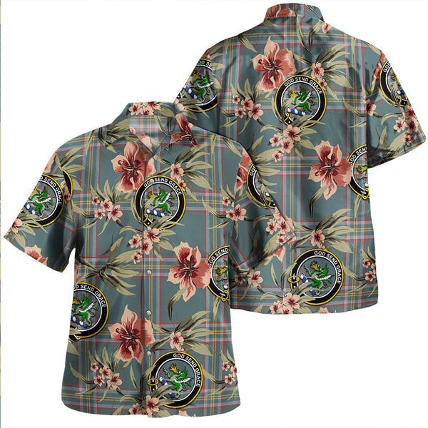 Crichton (Creighton) Weathered Clan Badge Tartan Aloha Hawaiian Shirt Tropical Old Style