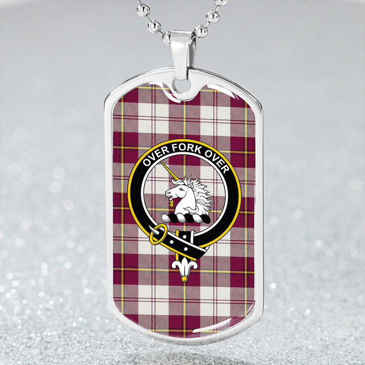 Cunningham Dress Burgundy Clan Badge Classic Tartan Dog Tag Necklace
