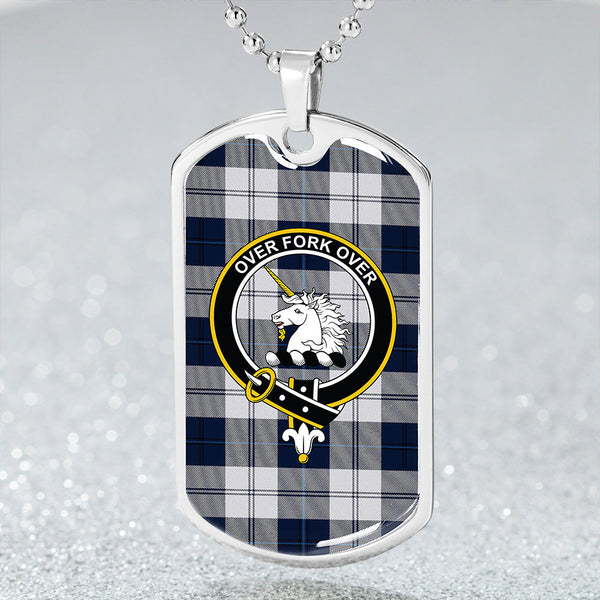 Cunningham Dress Dance Blue Clan Badge Classic Tartan Dog Tag Necklace