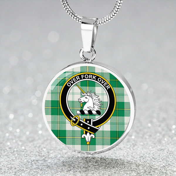 Cunningham Dress Green Clan Badge Tartan Classic Circle Necklace