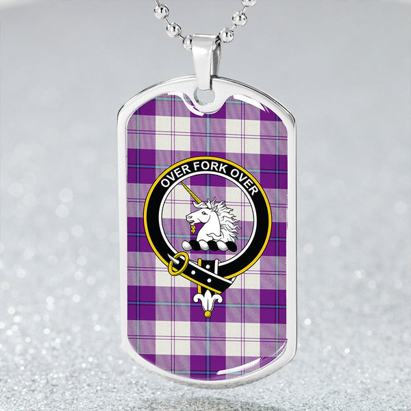 Cunningham Dress Purple Clan Badge Classic Tartan Dog Tag Necklace