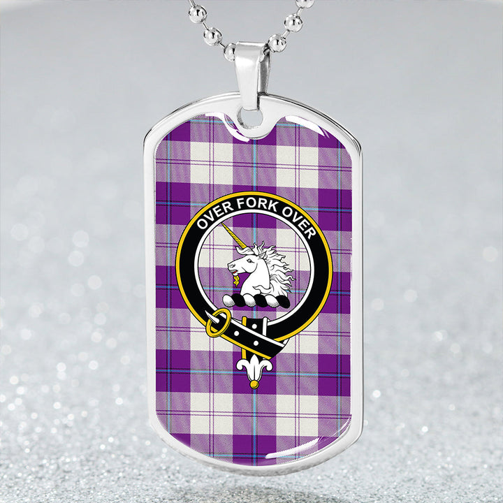 Cunningham Dress Purple Clan Badge Classic Tartan Dog Tag Necklace