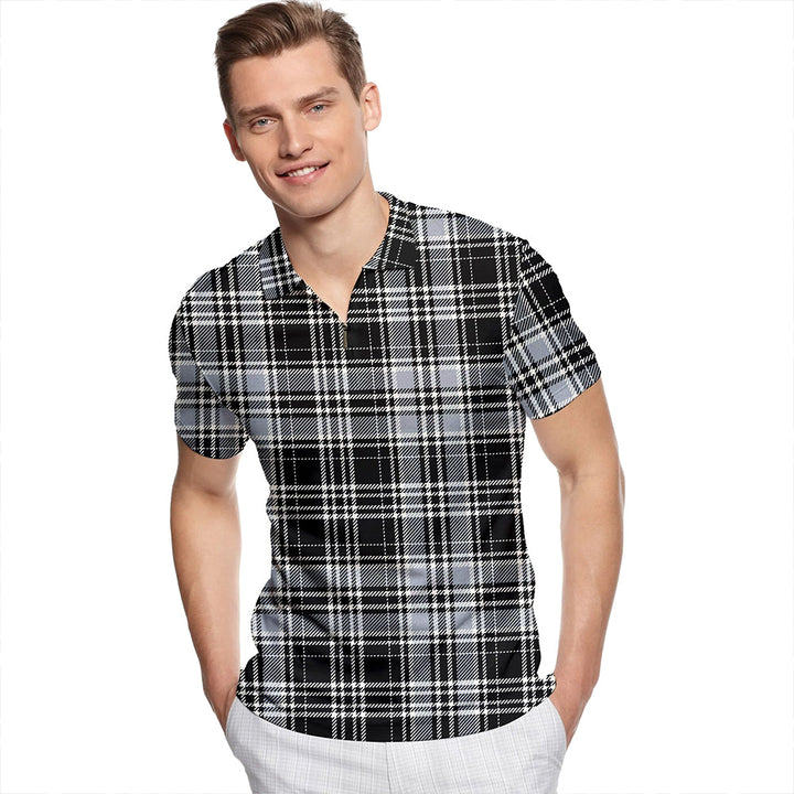 Drummond (Clans Originaux) Grey Ancient Tartan Classic Lapel Zip Short Sleeve Polo