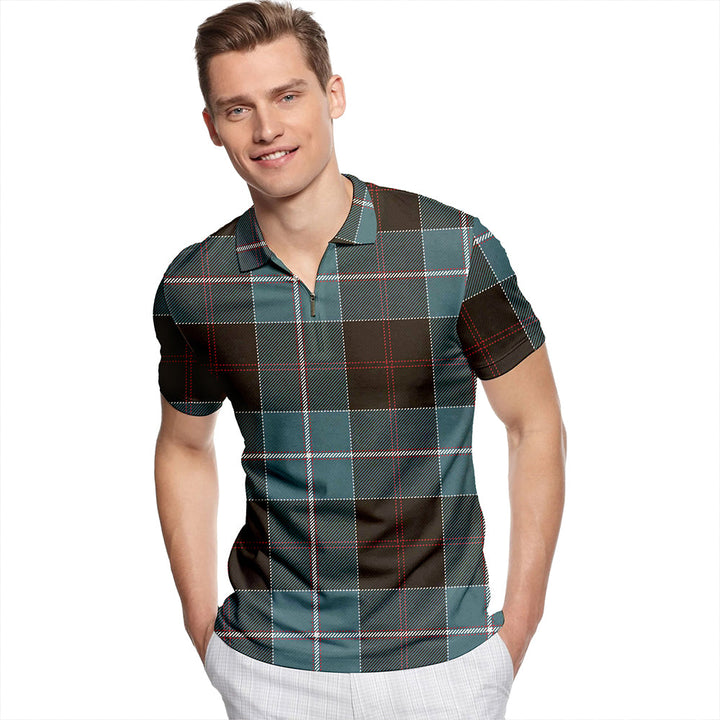 Dunlop Weathered Tartan Classic Lapel Zip Short Sleeve Polo