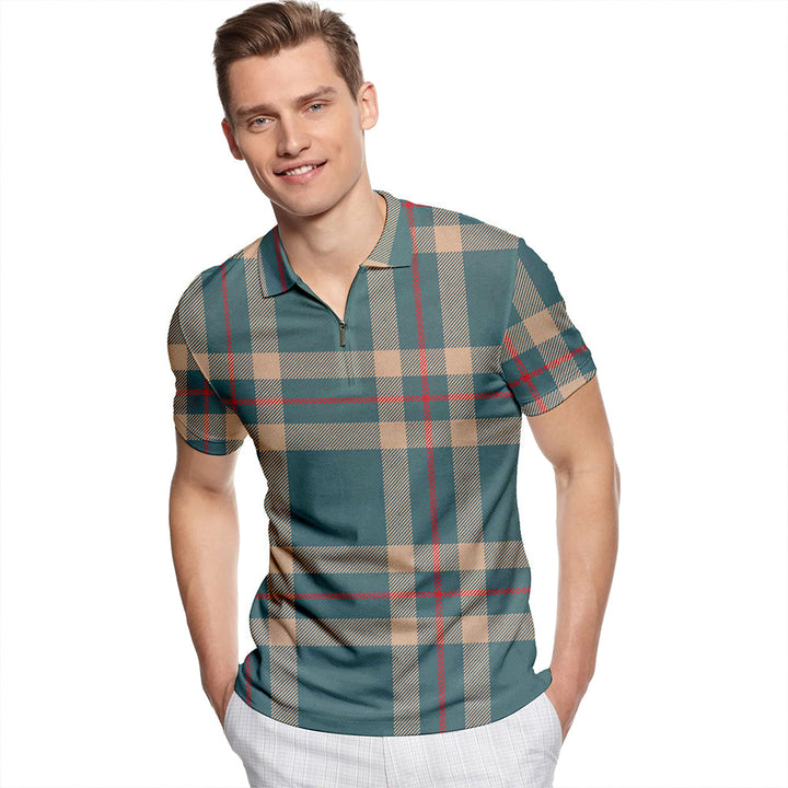 Elliot (Ellot) (Clans Originaux) Weathered Tartan Classic Lapel Zip Short Sleeve Polo