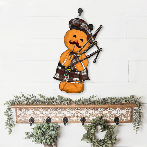 Erskine Burgundy Crest Tartan Wooden Sign Gingerbread Bagpipe Personalized