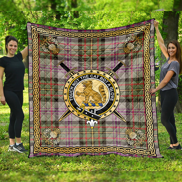 Firth of Tay (Gillies Dress) Weathered Clan Badge Tartan Premium Quilt Celtic Shield
