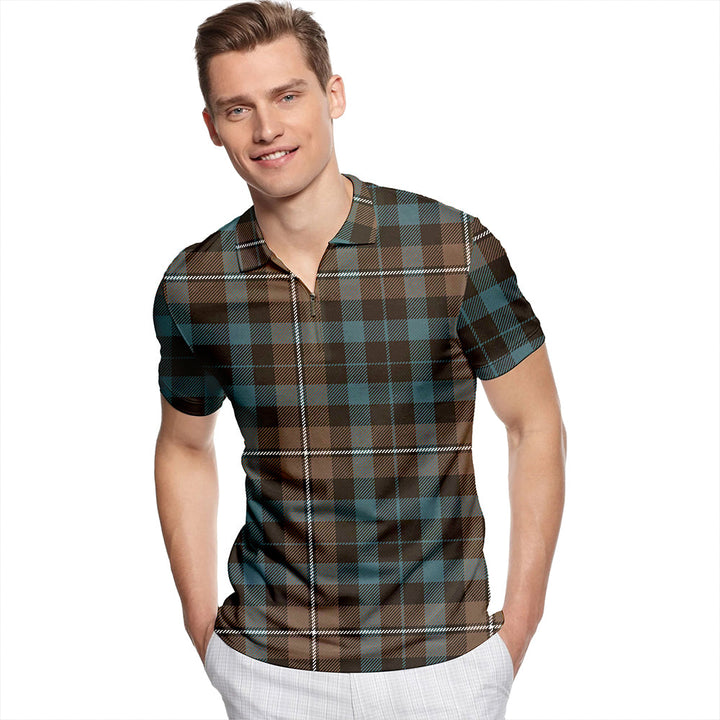 Forbes Old Weathered Tartan Classic Lapel Zip Short Sleeve Polo