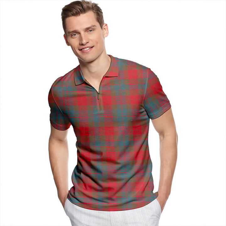 Fraser 78th Highlanders Weathered Tartan Classic Lapel Zip Short Sleeve Polo