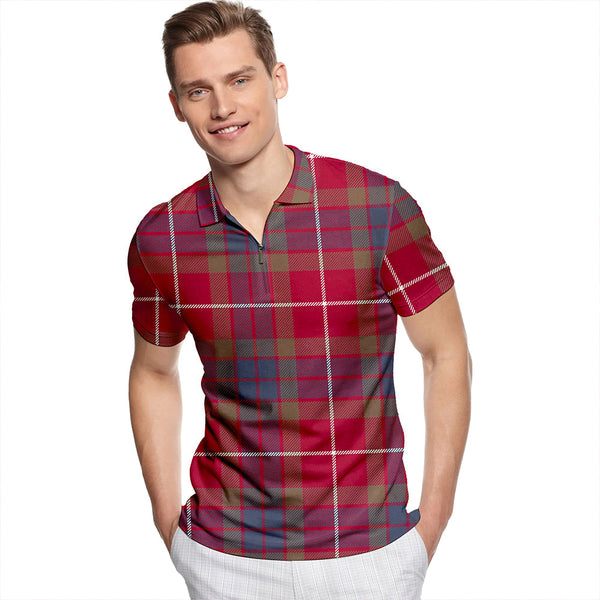 Fraser Red Modern Tartan Classic Lapel Zip Short Sleeve Polo
