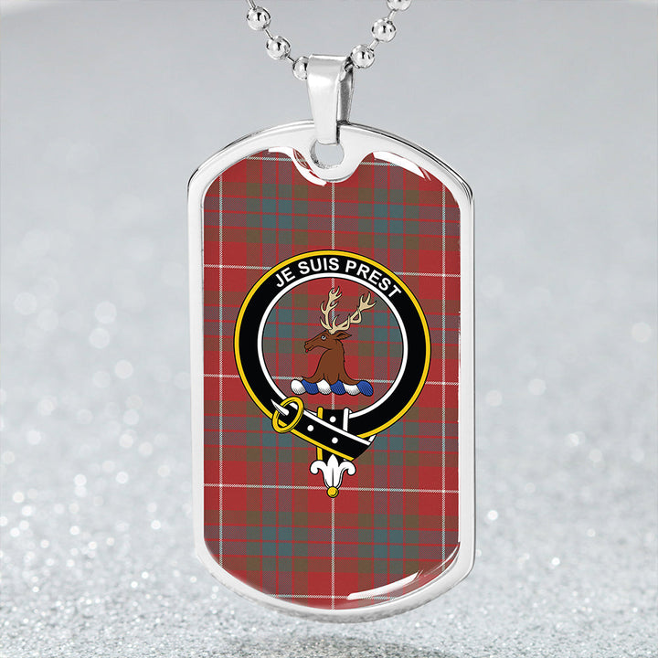 Fraser Red Weathered Clan Badge Classic Tartan Dog Tag Necklace