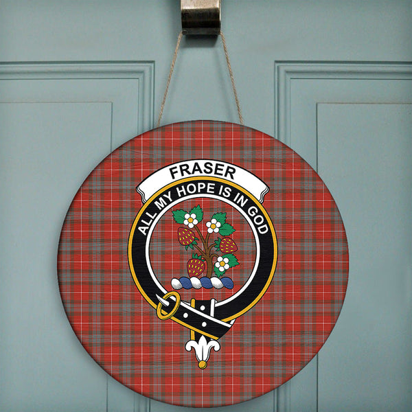 Fraser Weathered Tartan Classic Crest Round Wooden Sign