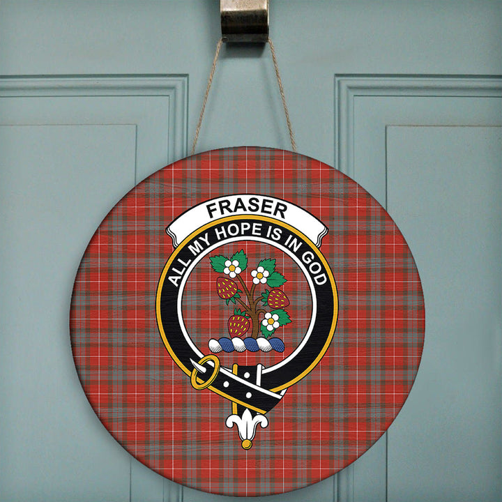 Fraser Weathered Tartan Classic Crest Round Wooden Sign