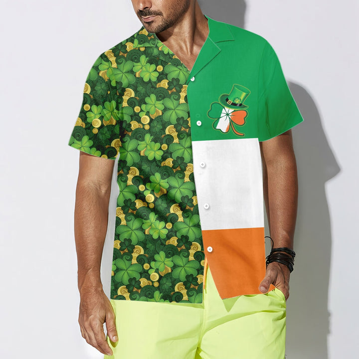 Gold Coins Shamrock Saint Patrick's Day Irish Ireland Flag Hawaiian Shirt