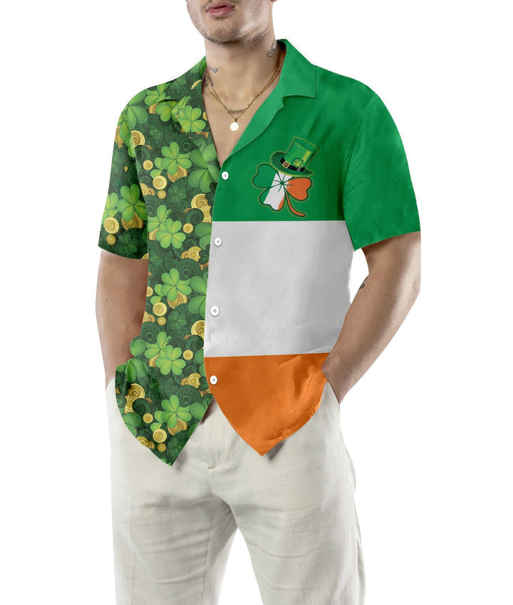 Gold Coins Shamrock Saint Patrick's Day Irish Ireland Flag Hawaiian Shirt