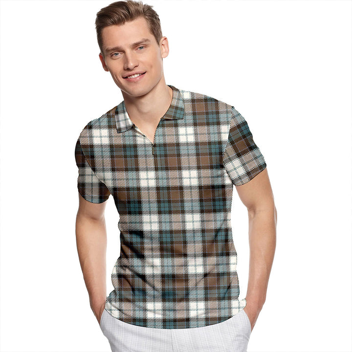 Graham Dress Weathered Tartan Classic Lapel Zip Short Sleeve Polo