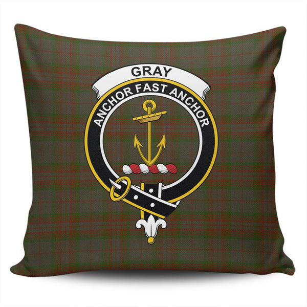 Gray Hunting Tartan Classic Crest Pillow Cover
