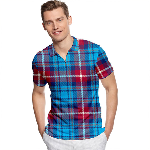 Greer (Grier) Modern Tartan Classic Lapel Zip Short Sleeve Polo