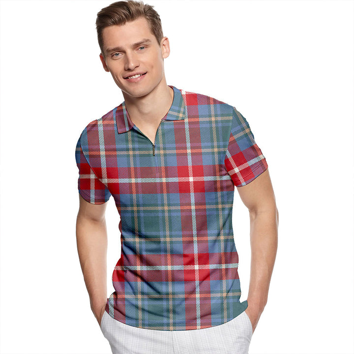 Greer (Grier) Weathered Tartan Classic Lapel Zip Short Sleeve Polo