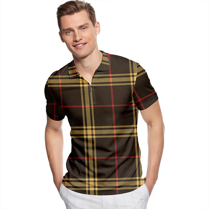 Gwyn (Gwynne) Weathered Tartan Classic Lapel Zip Short Sleeve Polo