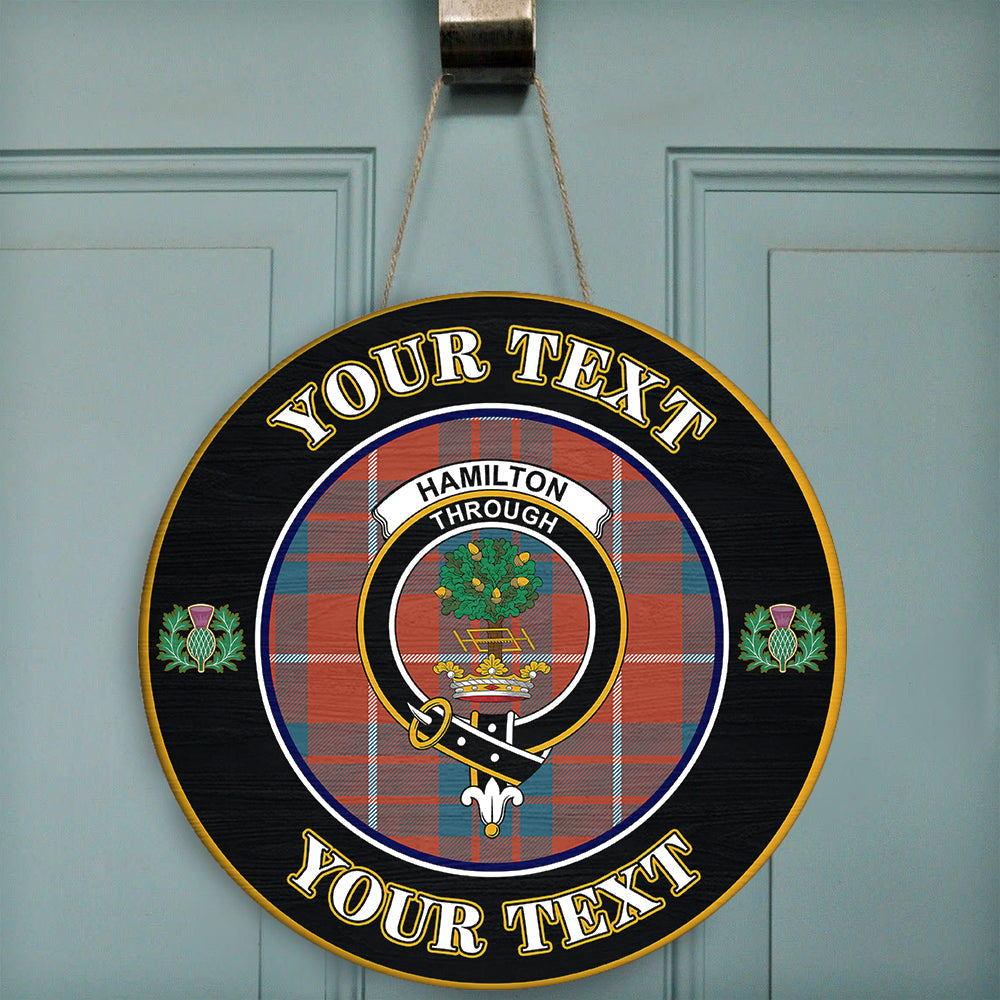 Hamilton Ancient Tartan Crest Round Wooden Sign Thistle Memory Style ...