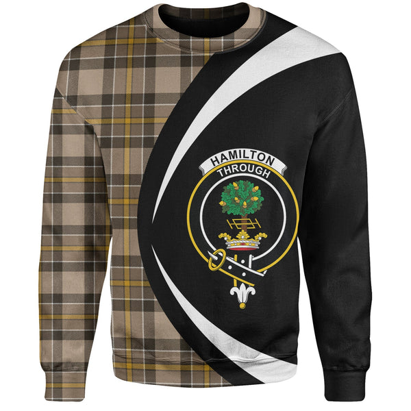 Hamilton of Brandon Weathered Clan Badge Tartan Sweatshirt Circle Style Personalized