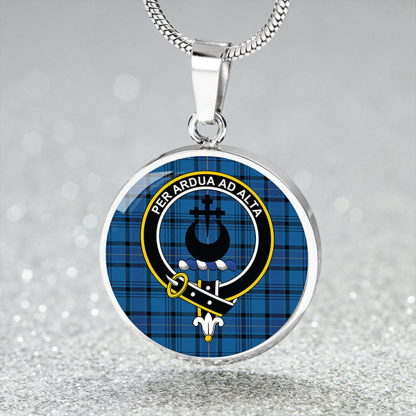 Hannay Blue (Haney Blue) Modern Clan Badge Tartan Classic Circle Necklace