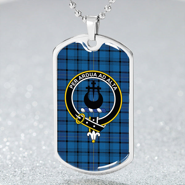Hannay Blue (Haney Blue) Modern Clan Badge Classic Tartan Dog Tag Necklace