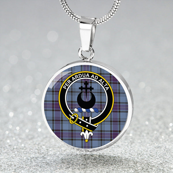Hannay Blue (Haney Blue) Weathered Clan Badge Tartan Classic Circle Necklace
