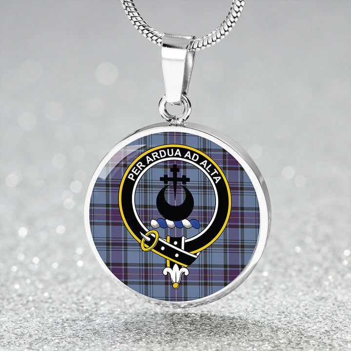 Hannay Blue (Haney Blue) Weathered Clan Badge Tartan Classic Circle Necklace