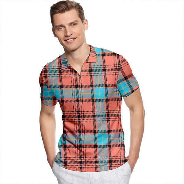 Hannay Dress (Haney Dress) Ancient Tartan Classic Lapel Zip Short Sleeve Polo