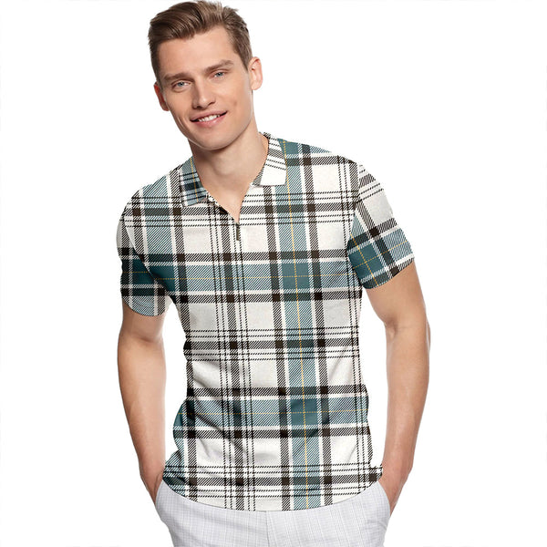 Hannay (Haney) (Hanna of Sorbie) Weathered Tartan Classic Lapel Zip Short Sleeve Polo