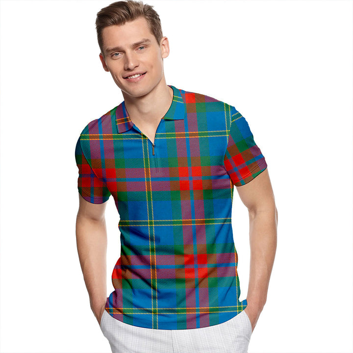 Harvey Ancient Tartan Classic Lapel Zip Short Sleeve Polo
