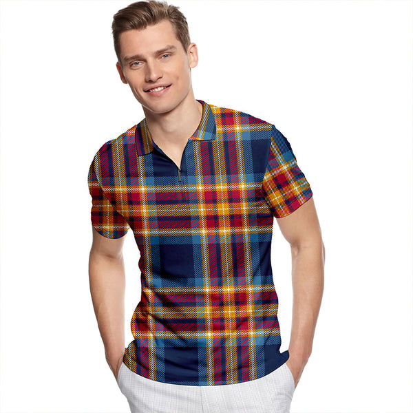Holyrood Jubilee (Holyrood Heirloom Holyrood Gold) Modern Tartan Classic Lapel Zip Short Sleeve Polo