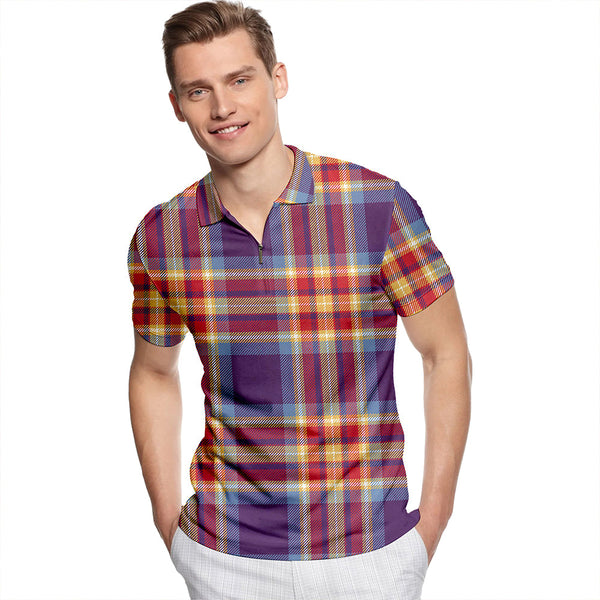 Holyrood Jubilee (Holyrood Heirloom Holyrood Gold) Weathered Tartan Classic Lapel Zip Short Sleeve Polo