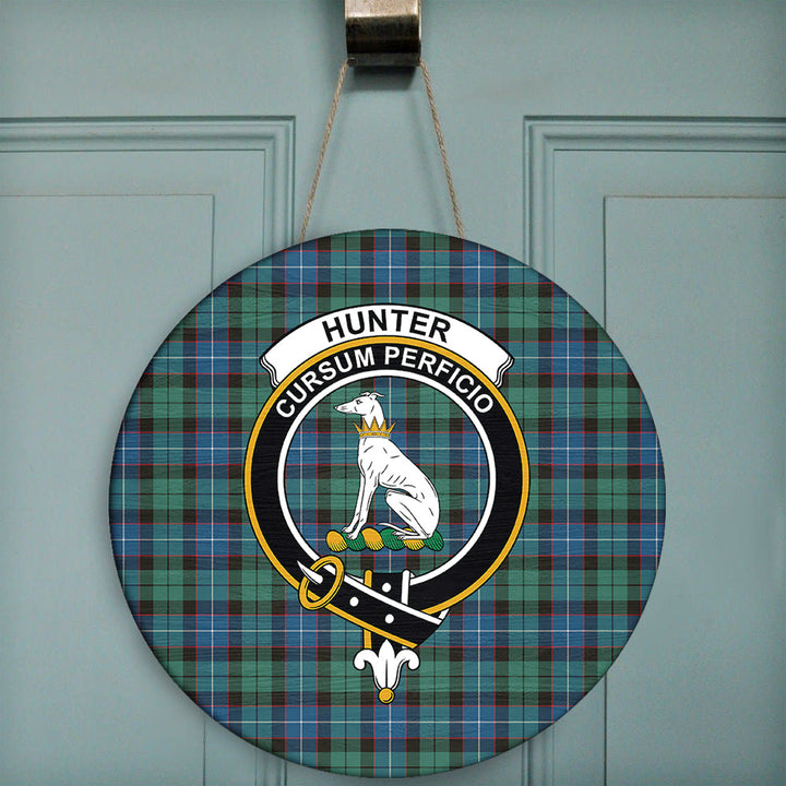 Hunter Ancient Tartan Classic Crest Round Wooden Sign
