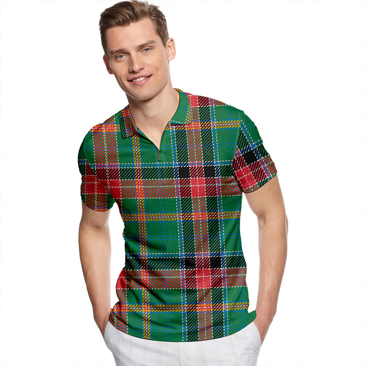 Hunter Old Ancient Tartan Classic Lapel Zip Short Sleeve Polo