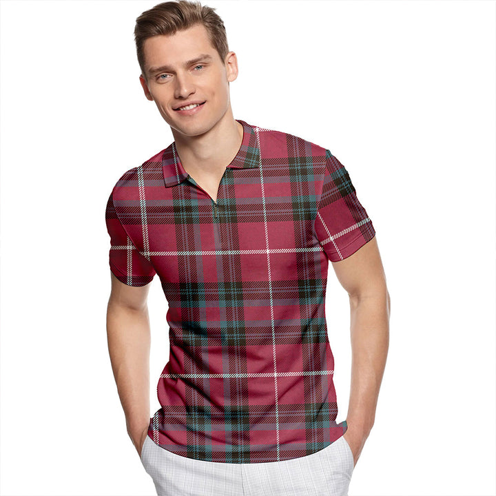 Hunter of Bute (Hunter Maroon) Weathered Tartan Classic Lapel Zip Short Sleeve Polo