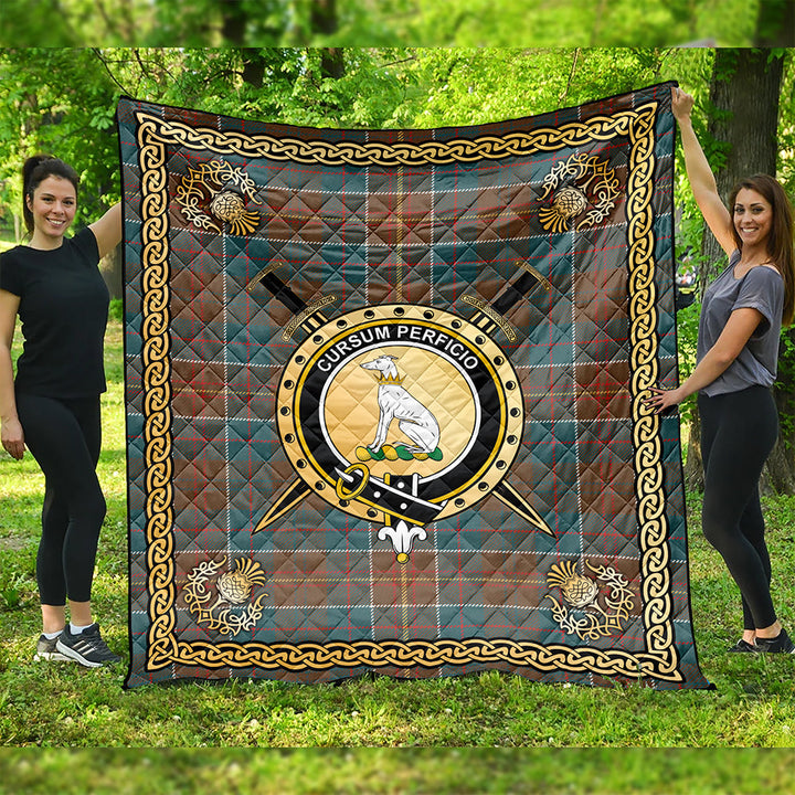 Hunter of Hunterston (Galbraith of Hunterston) Weathered Clan Badge Tartan Premium Quilt Celtic Shield