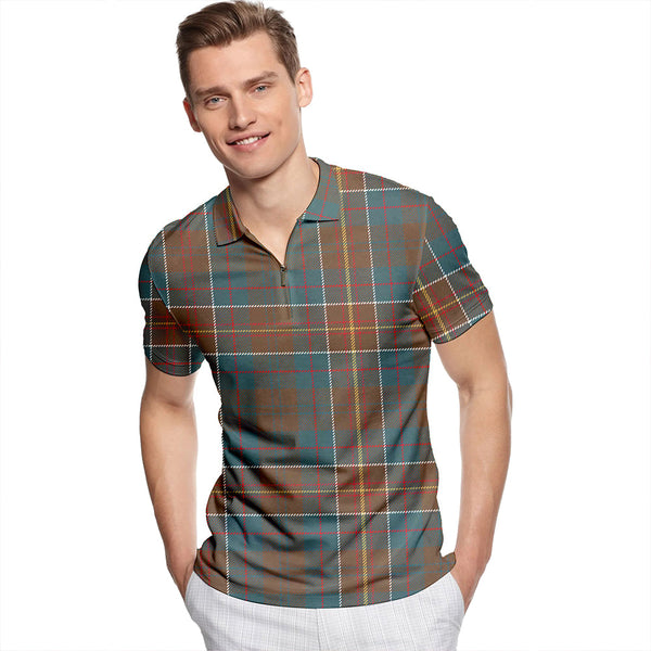 Hunter of Hunterston (Galbraith of Hunterston) Weathered Tartan Classic Lapel Zip Short Sleeve Polo