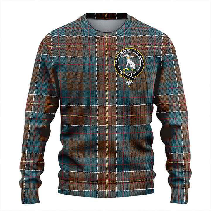 Hunter of Hunterston (Michael of Hunterston) Weathered Clan Badge Tartan Knitted Sweater