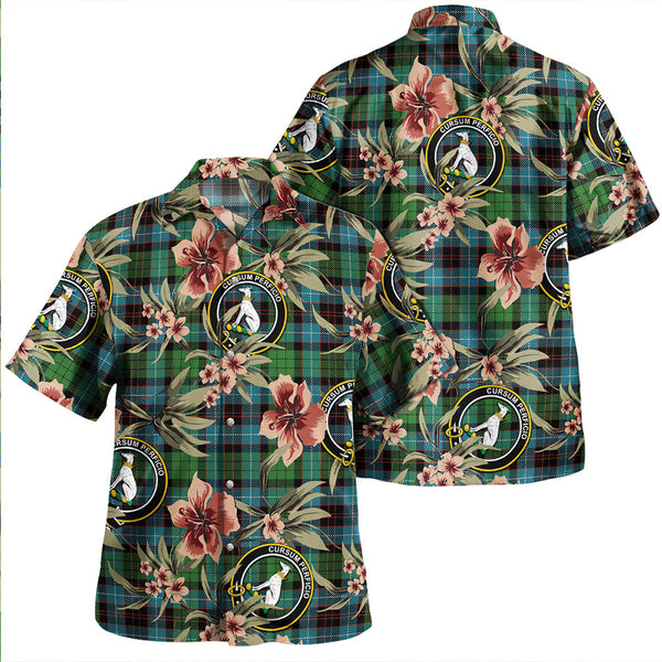 Hunter of Peebleshire Ancient Clan Badge Tartan Aloha Hawaiian Shirt Tropical Old Style