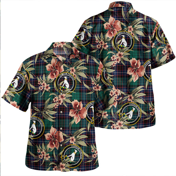 Hunter of Peebleshire Modern Clan Badge Tartan Aloha Hawaiian Shirt Tropical Old Style
