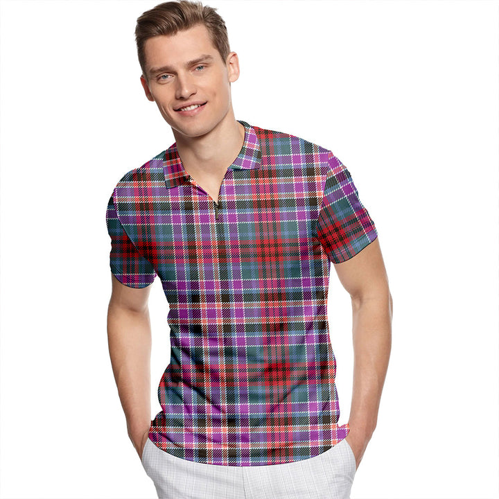 Huntly Old (Gordon Red (Telfer Dunbar)) Weathered Tartan Classic Lapel Zip Short Sleeve Polo