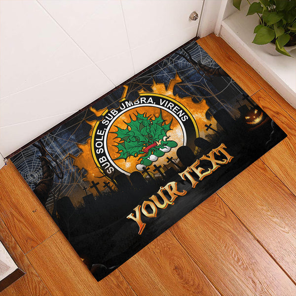 Irvine Weathered Clan Badge Tartan Personalize Doormat Happy Halloween Style